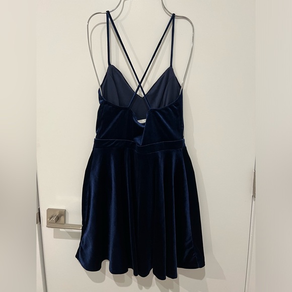 Urban Outfitters Dark Blue Velvet (velour) Skater Mini Dress - Picture 2 of 4
